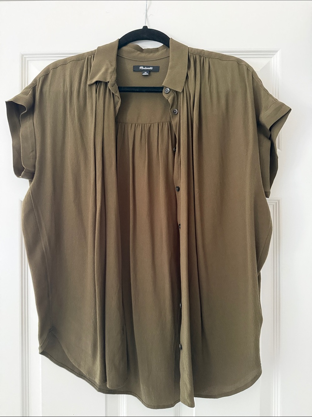 Madewell Olive Green Short Sleeve Button-Down Blouse